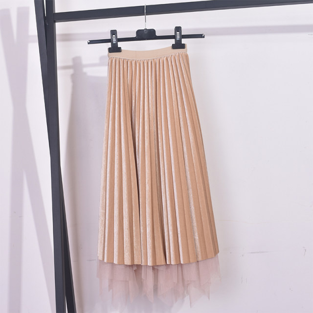 Net yarn skirt female long skirt 2024 autumn and winter new skirt high waist high waist irregular gauze skirt temperament pleated skirt
