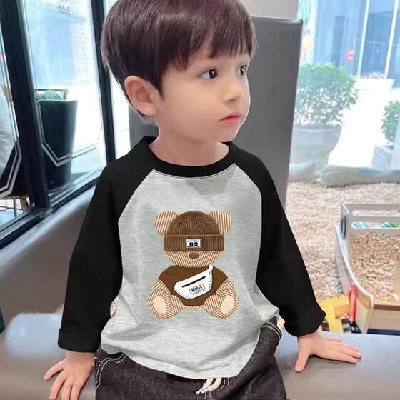 
100% cotton boys long-sleeved tops new fashionable children's pure cotton T-shirt for spring and autumn boys' versatile base shirt