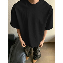 Cleanfit Black Regular Shoulder T-Shirt for Men, Trendy Brand, 320g Heavyweight, Small Neckline, Short Sleeve, American Style, Pure Cotton, Inner Wear, Half Sleeve