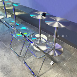 Industrial Style Coffee Shop, Milk Tea Shop, Stainless Steel Table and Chair Set, Trendy Dessert and Snack Shop, Transparent Folding Chair for Commercial Use