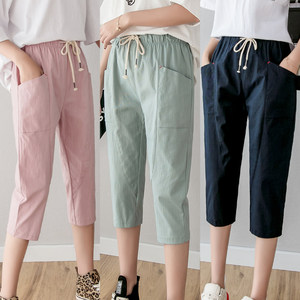 
Cotton and linen cropped pants for women summer 2025 new Korean version loose 7-point casual pants thin harem pants radish pants for women