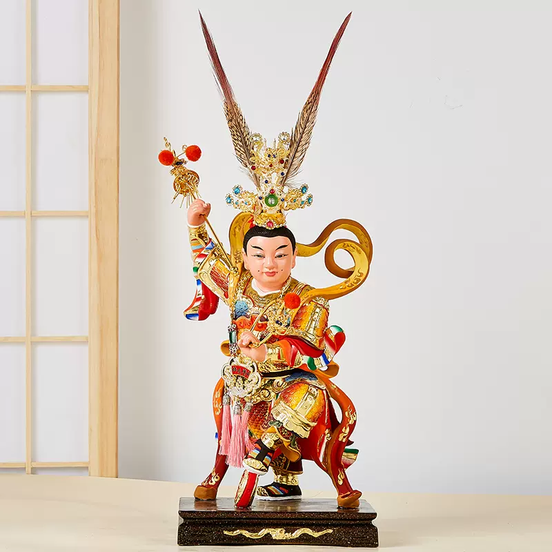 哪吒三太子木雕佛像家用供奉中壇元帥神像飾品披風帽子桌面擺件-Taobao