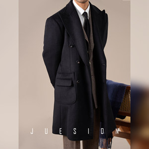 
JUESION double-breasted woolen coat men's wool loose autumn and winter thickened mid-length polo woolen coat