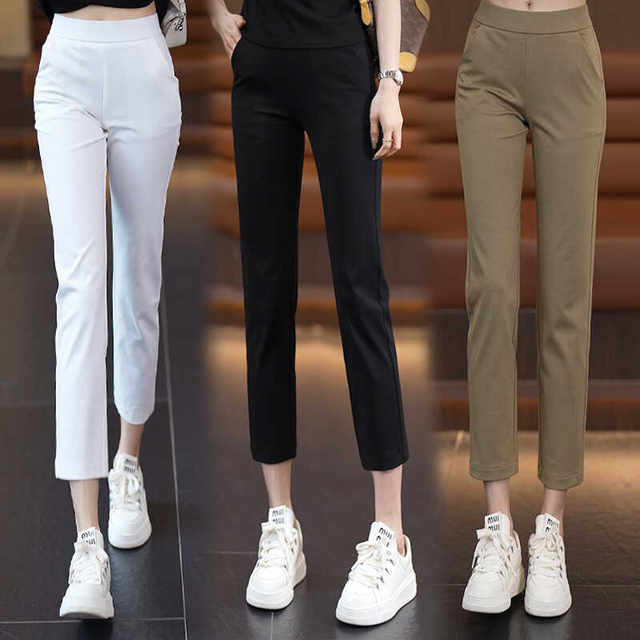 Summer eight-point straight pants for women 2024 new high-waisted slim ...