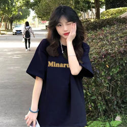 American Retro Style Short-Sleeved T-Shirt for Women, Summer Loose Fit, Hong Kong Style Chic Trendy Brand, Slimming Half-Sleeve Top