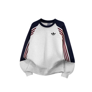 
Outlets 10% discount area] Heavy 380g round neck thickened sweatshirt spring, autumn and winter striped splicing bottoming shirt