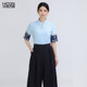 Summer Chinese style versatile fashion casual slim retro daily commute women's middle sleeve T -shirt embroidered Chinese top
