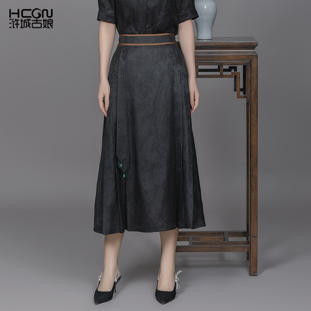 Hucheng Gu Niang's new product silk mulberry silk pleated skirt fragrant cloud yarn large sway elastic waist woven versatile skirt