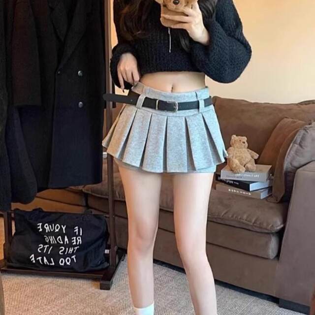 Gray retro high waist pleated skirt for women in spring and summer 2025 new temperament commuter hot girl slim and versatile A-line short skirt
