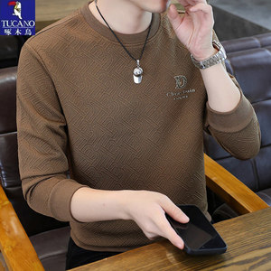 
Woodpecker men's new autumn and winter round neck sweatshirt jacquard long-sleeved casual bottoming shirt with thickened thermal clothing