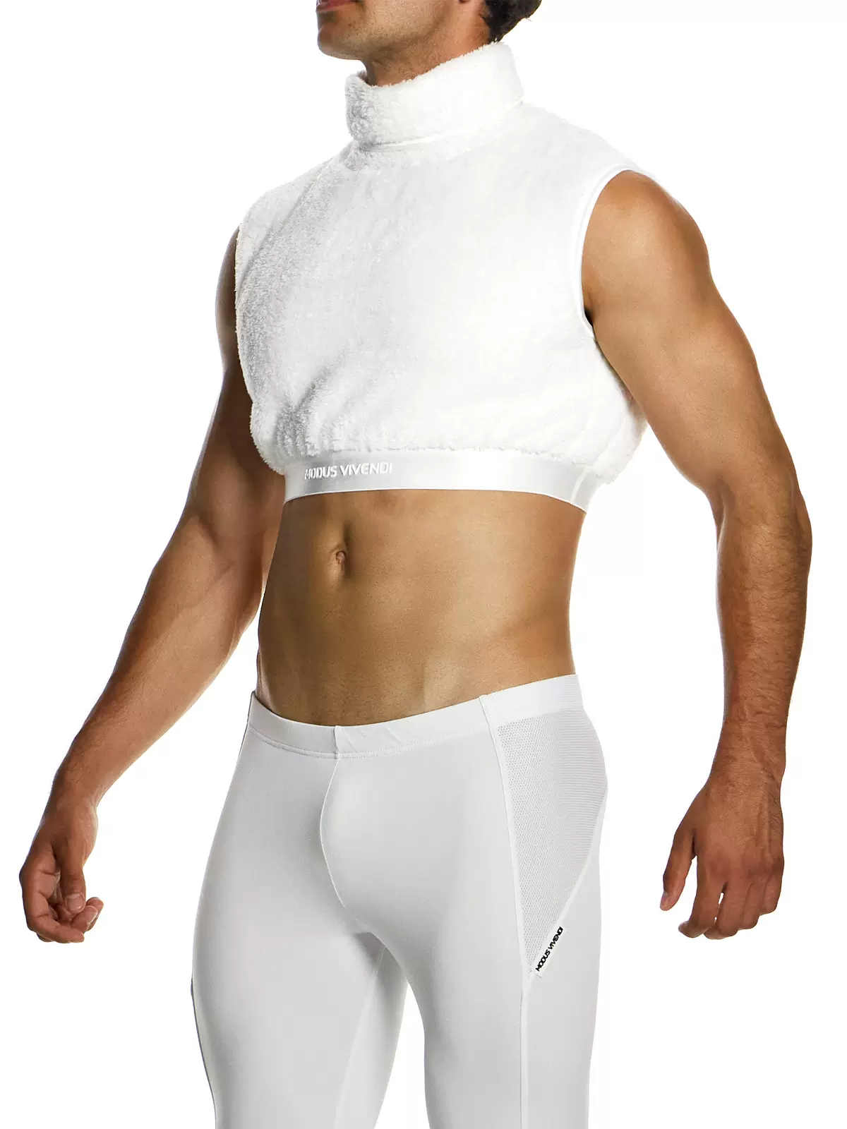 modus vivendi 柔软舒适人造皮毛翻领男士无袖露脐t恤 17431