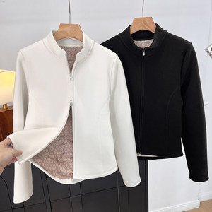 
LU series! Thin goose down warm stand-up collar slim double zipper cardigan half high collar can be worn with a small waist coat for women