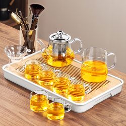 Glass Tea Set Complete Set for Home Use, Light Luxury, High-End Kung Fu Tea Cups, Teapot, Small Tea Tray, Office Reception