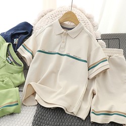 Children's Short-sleeved T-shirt Casual Suit 2023 Summer Boy's Pique Cotton Polo Shirt Middle And Big Children's Trendy Shorts 2-piece Set