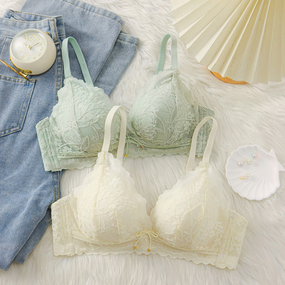 
High-looking, fresh, comfortable and breathable underwear for women with small breasts, anti-sagging thin girl student lace bra