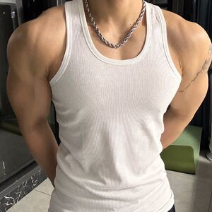 
Summer pure cotton vest men's coarse thread street sports sleeveless bottoming fitness elastic sweat-absorbent muscle tight trend
