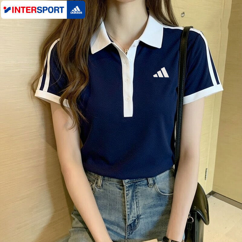 Inter丨Adidas рубашка поло с короткими рукавами женская осенняя новая топ с половиной рукавов синяя быстросохнущая спортивная футболка