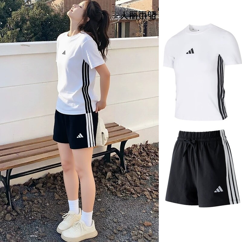 Inter丨Adidas спортивный костюм женский официальный аутентичный осенний новый женский футболка с короткими рукавами и шорты для женщин
