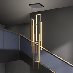Staircase Chandelier Modern Minimalist Villa Duplex Hollow Loft Spiral Staircase Minimalist Ultra-Long Rectangular Frame Lighting Fixture
