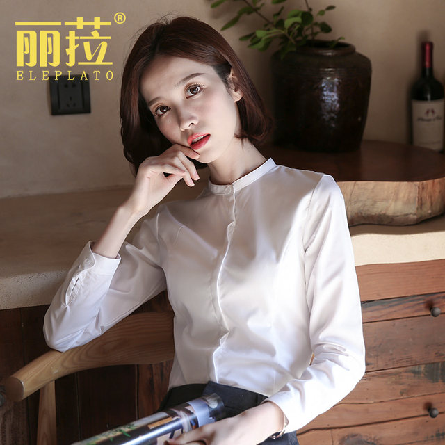 Xiaoli collar white shirt female long -sleeved new women's format round neck spiny anti -anti -Zou worker professional slim shirt