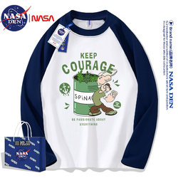 Nasa Co-Branded Hong Kong Style Heavyweight Pure Cotton Long-Sleeve T-Shirt for Men and Women, Fashionable, Simple, Casual, Loose, Versatile Raglan Sleeves