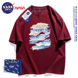 Nasa Collaboration Summer Heavyweight Pure Cotton Short-Sleeve T-Shirt for Men and Women, Simple and Versatile American Style ins Round Neck Five-Quarter Sleeve for Women
