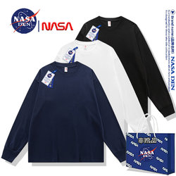 Nasa Co-Branded Spring and Autumn Heavyweight Pure Cotton Long-Sleeve T-Shirt for Men and Women, Simple Solid Color Inner Layer Base Shirt Sweatshirt for Women