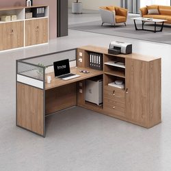 Office Desk and Chair Combination, Simple and Modern Office Furniture with High Cabinet Staff Desk, Four-Person Staff Desk