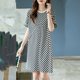 Round neck spliced ​​striped dress 2025 summer women's niche style new straight loose fashionable casual midi skirt