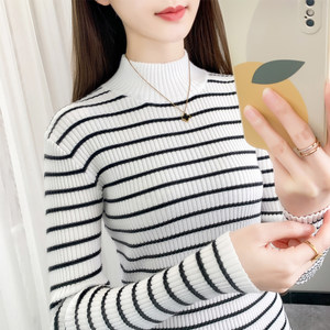 
Half turtleneck base shirt for women early spring 2025 new striped sweater top long sleeves slim fit thin sweater