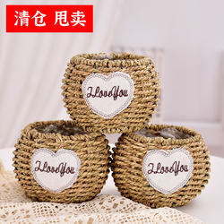 Straw Woven Flower Basket Indoor Desktop Decoration Green Plants Pastoral Handmade Rattan Woven Succulent Flower Pot Creative Pothos Flower Pot Clearance Sale