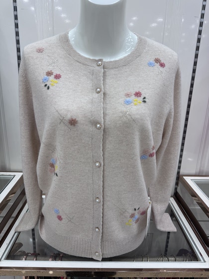 Counter style high-end 100% pure cardigan for women, middle-aged and elderly mothers wear round neck cardigan knitted jacket sweater