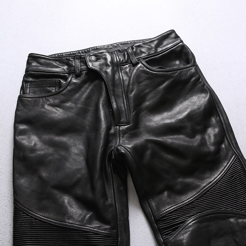 Pineal Jet Leather Men's Cowhide Pants High-Waisted Straight Leg - Main Image