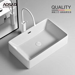 Rectangular Countertop Basin with Overflow, Single Basin for Home Bathroom, Ceramic Washbasin, Balcony Washbasin
