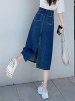 Демисезонная ретро джинсовая юбка, высокая талия, А-силуэт, популярно в интернете, 2023, по фигуре