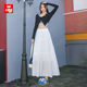 2025 spring and summer new white spliced ​​cake skirt for women, small slim and versatile high-waisted A-line midi skirt
