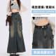 American high waist slit design touching workwear denim skirt for women spring and summer new multi-pocket A-line mid-length skirt
