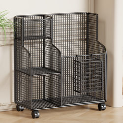 Fitness Equipment Storage Rack, Large Capacity, with Wheels, Movable, Yoga Mat, Foam Roller, Badminton Racket Storage Basket