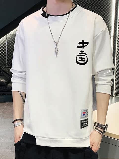 Men's T-shirt Fake Two Pieces Double V-neck Autumn And Winter