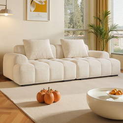 French-Style Cream Marshmallow Puff Sofa for Small Living Rooms, Modern Minimalist Fabric Straight-Row Three- or Four-Seater