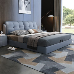 Modern Luxury Minimalist Leather Bed for Master Bedroom, High-End Elegant Upholstered Wedding Bed, 1.68m Tech Fabric Double Bed