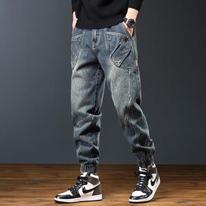 
American trendy brand retro workwear jeans for men in spring and autumn new versatile large size loose leggings harem pants trendy