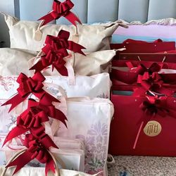 Shiny Double-Sided Red Hand-Tied Flower Wedding Car Ribbon Bow Candy Box Gift Box Book Binding Ribbon Opening Ceremony School Opening Wedding