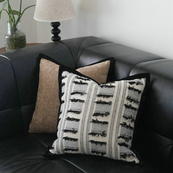 Light Luxury Black-Edged Throw Pillow with Cut-Out Design, High-End Modern Minimalist Cushion for Living Room Sofa, Model Home Decorative Pillowcase