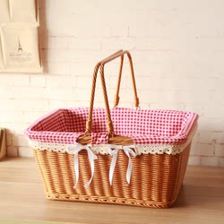 Imitation Rattan Wicker Bamboo Woven Picnic Basket Portable Storage Basket Large Plastic Shopping Basket Picking Basket Fruit Basket