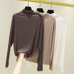 Modalne with a long -sleeved T -shirt female half -neither bottomed shirt spring and autumn new slim -fitting pile collar thin top