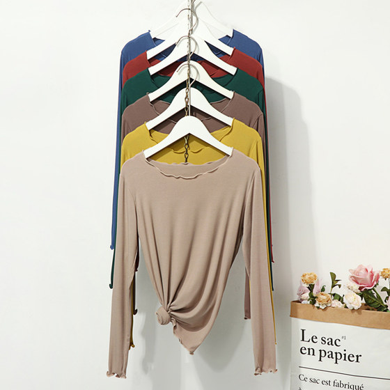 2025 autumn new modal wood ear base shirt for women long sleeve solid color versatile T-shirt slim top