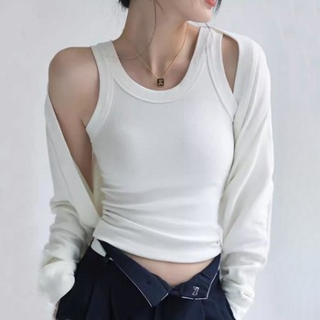 Thin all-in-one knitted ribbed camisole with chest pad for women in summer with ice silk modal bottoming top