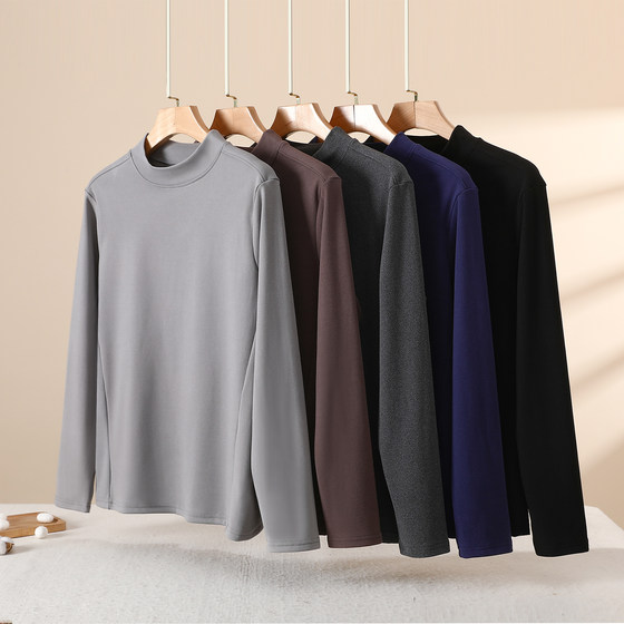 
Men's German velvet warm T-shirt autumn and winter half turtleneck plus velvet thickening large size inner layering shirt men's long-sleeved top