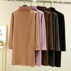 Autumn and winter velvet long-sleeved dress for women with high-neck bottom skirt mid-length A-line skirt plus velvet thickened casual skirt
